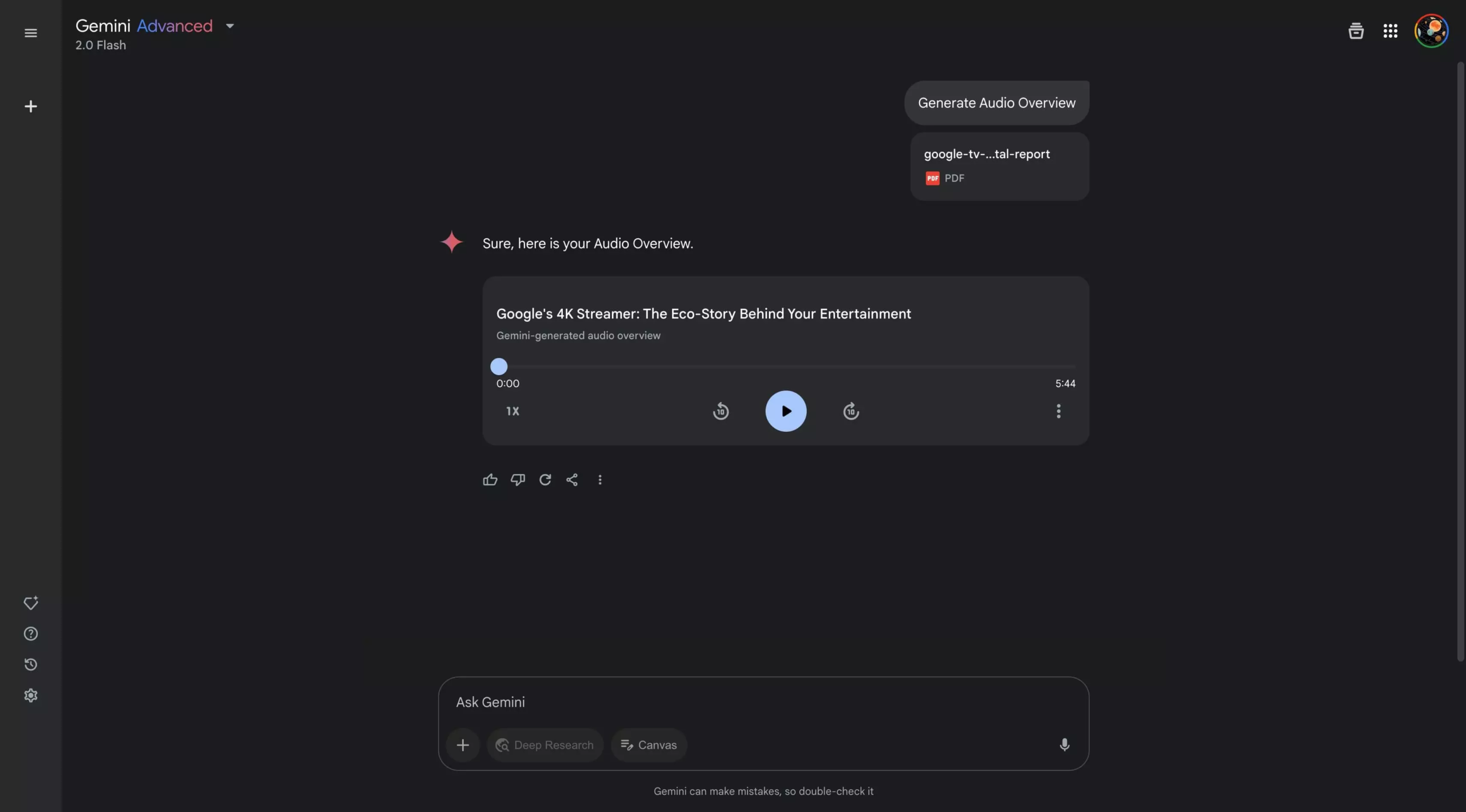 Présentation des fonctionnalités Canvas et Audio Overview de Google Gemini, mettant en avant l'interaction IA avec le texte et l'audio.