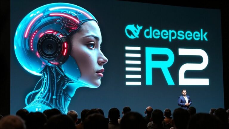 Présentation de DeepSeek R2 mettant en avant ses capacités en intelligence artificielle avancée et multilingue.