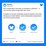 Interface de Bluesky affichant le badge de vérification bleu sur un profil utilisateur authentifié.