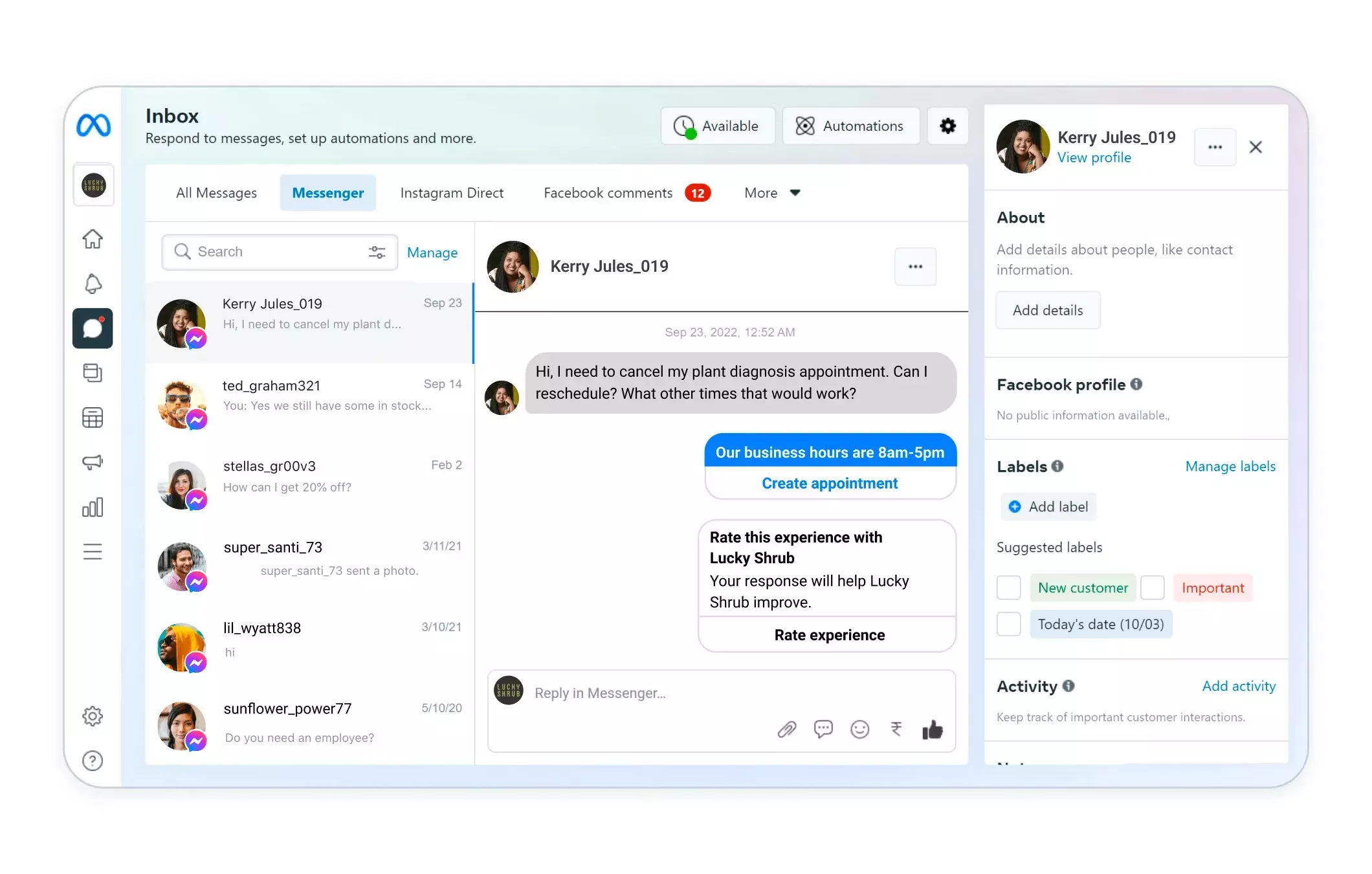 une application de messagerie avec une publicité Meta, optimisée pour l'engagement client.