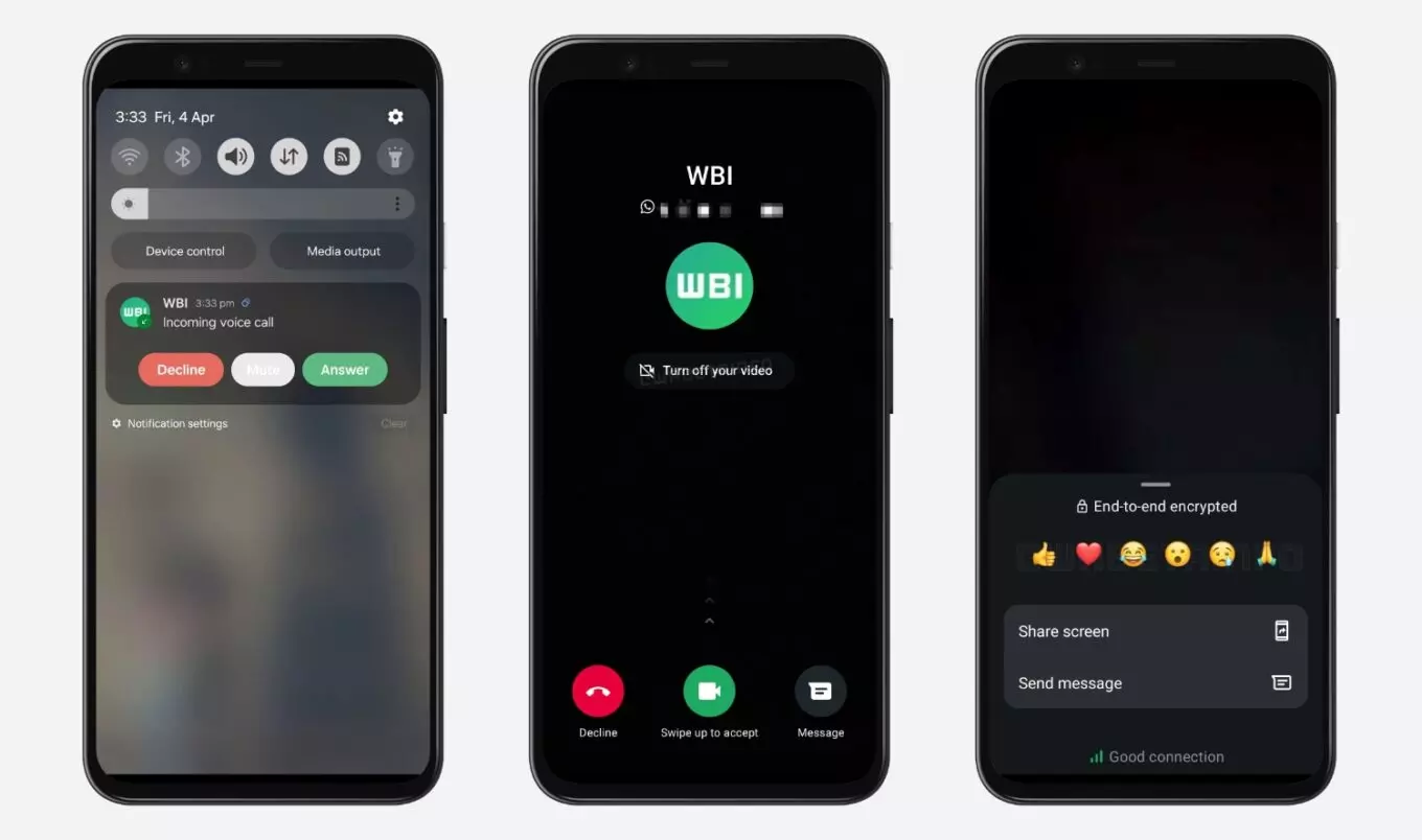 Nouvelle interface d'appels WhatsApp en version bêta