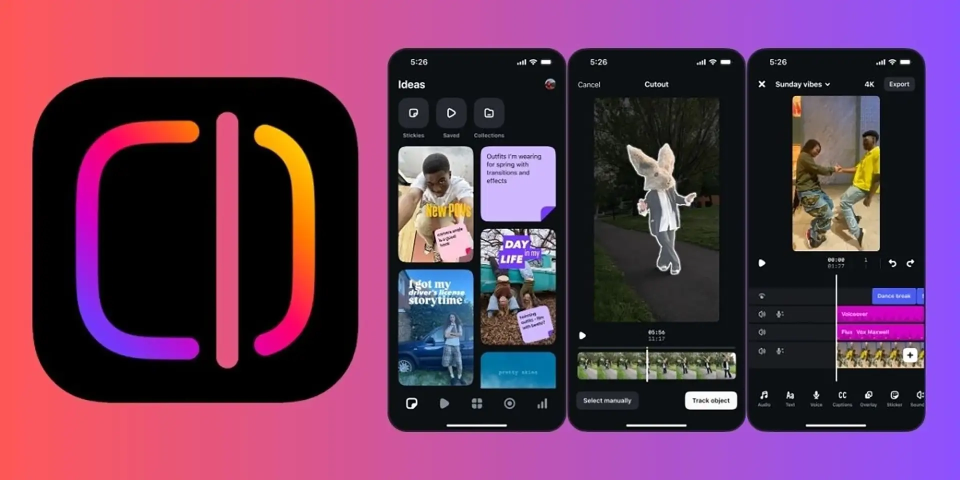 Interface Edits pour le montage de vidéos Instagram.