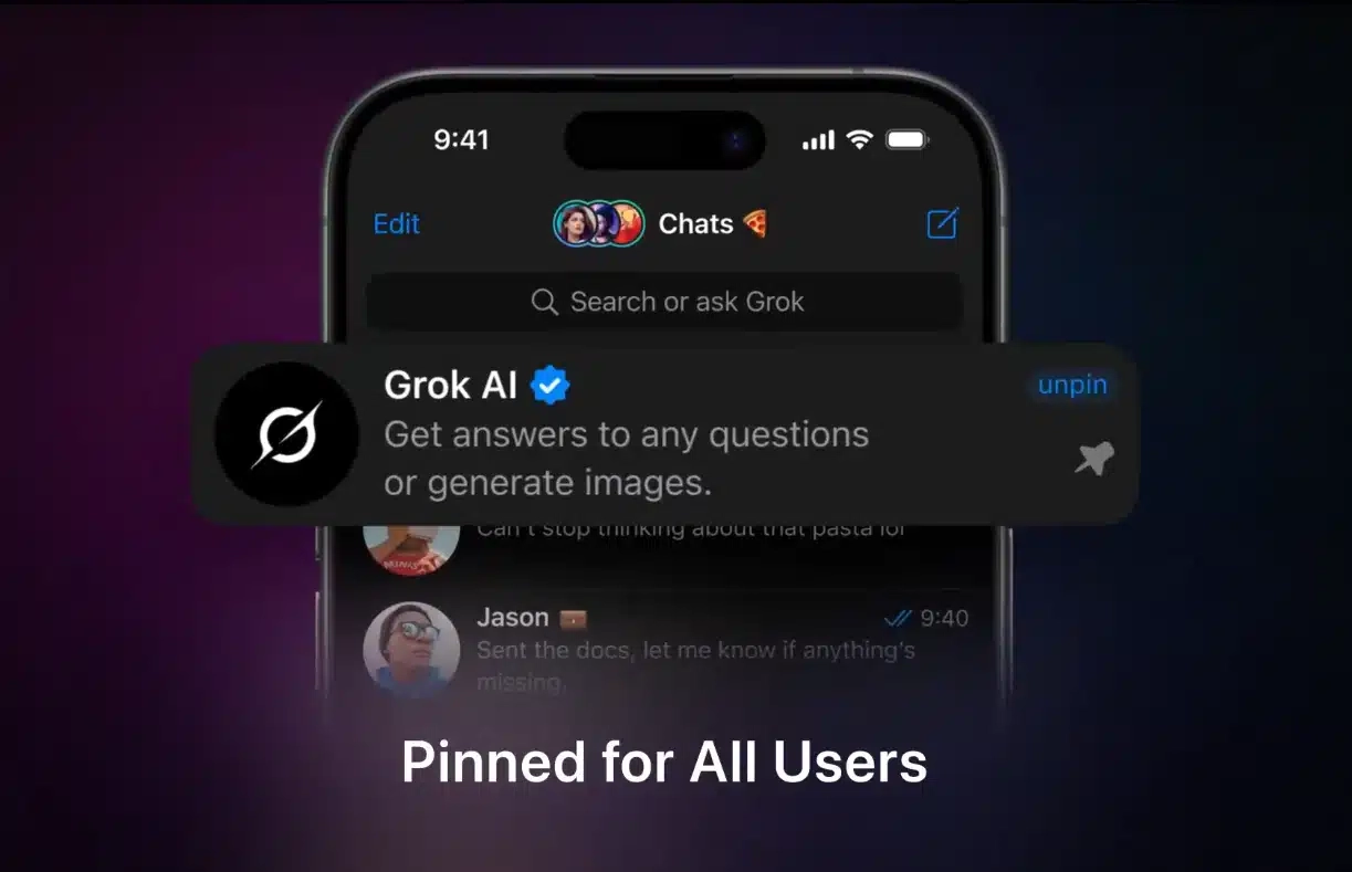 Illustration de l'intégration du chatbot Grok par xAI dans Telegram, mettant en avant l'innovation technologique en IA.