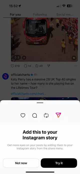 [ Illustration du partage de contenu Threads vers Insta ]