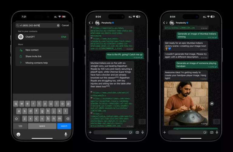 Intégration de l'intelligence artificielle de Perplexity AI dans l'application de messagerie WhatsApp.
